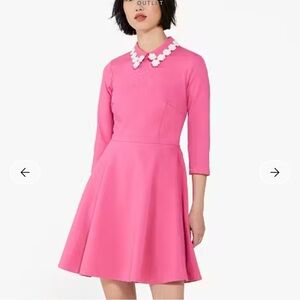 Kate Spade Pink Fit & Flare Dress w/ Floral Collar – 3/4 Sleeve